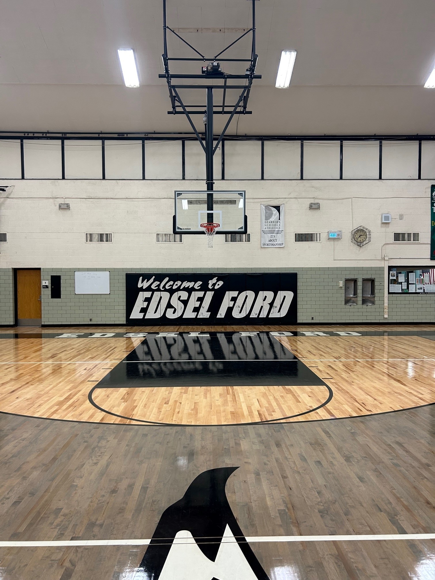 Basketball backstop install — Edsel Ford High School, Dearborn